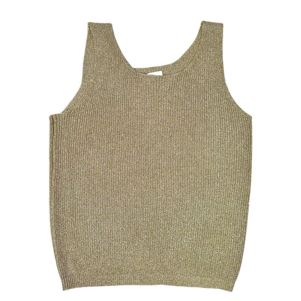 Vintage Nordstrom Gallery 80s 90s Gold Tank Top Shiny Ribbed Knit Size L